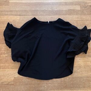 Mythea black ruffle sleeve zip back blouse shirt top size large L
 b50